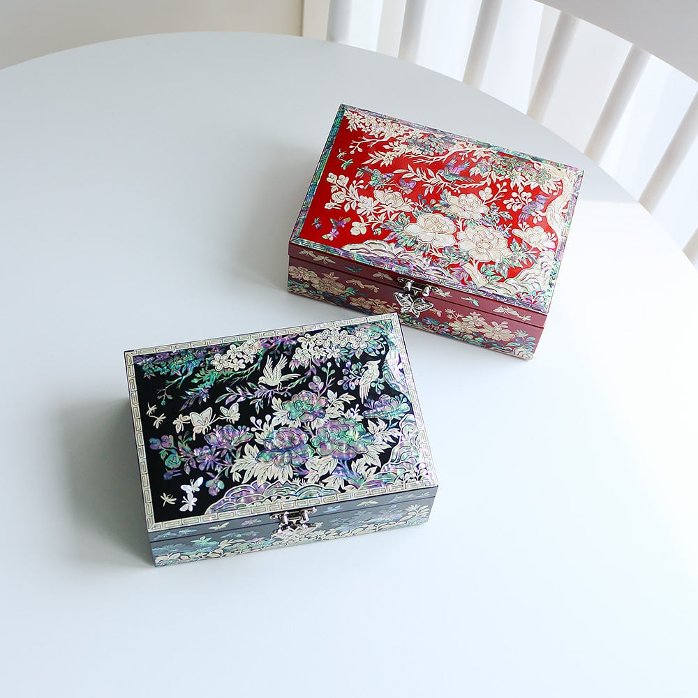 Najeonchilgi Plum Blossom 1-Tier Mother of Pearl Jewelry Box, 18 cm