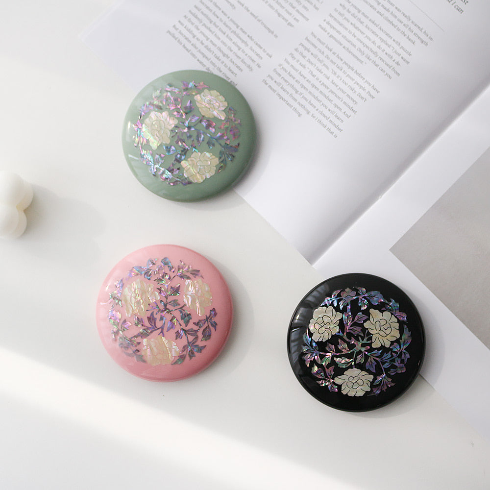 Najeonchilgi Round Vivid Mother of Pearl Hand Mirror (Peony)