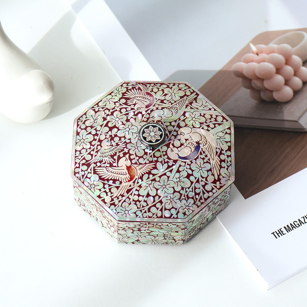 Najeonchilgi Plum Blossom Knob Octagonal Jewelry Box, 9 cm