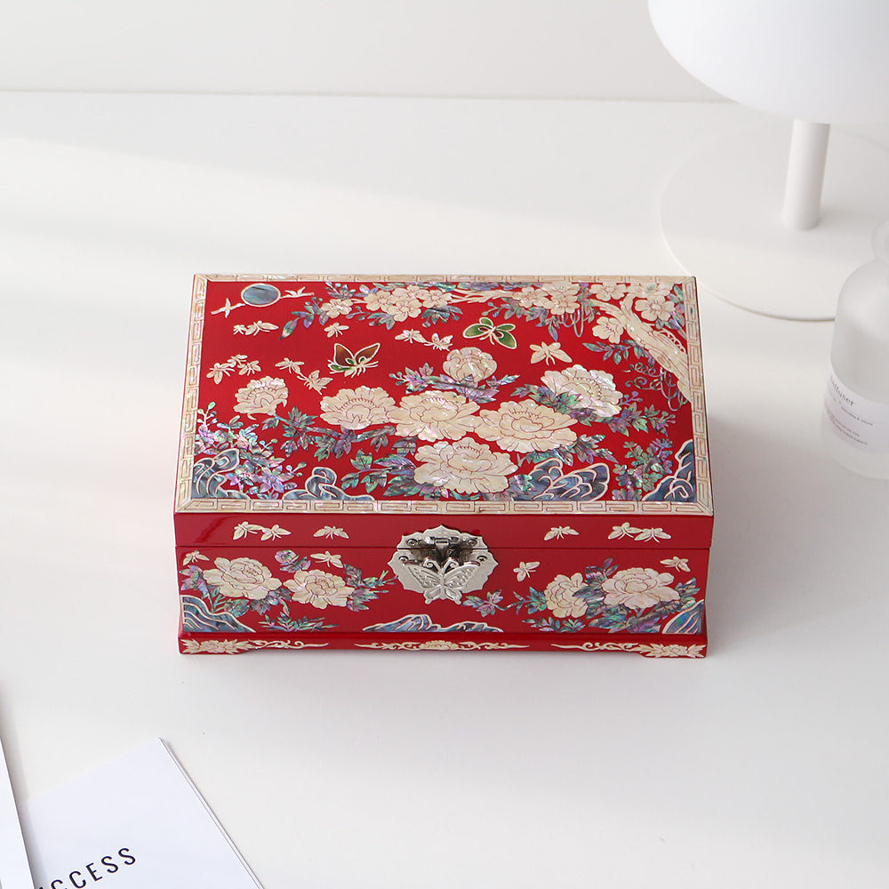 Najeonchilgi Peony 2-Tier Mother of Pearl Jewelry Box, 24 cm