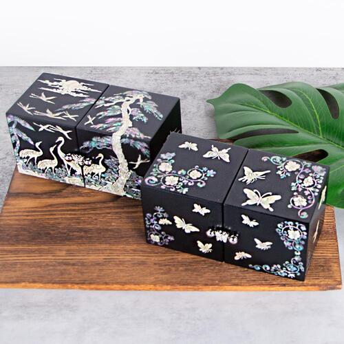 Najeonchilgi Lacquerware SecretJewelry Box Crane & Pine Motif Double Lidded Mother of Pearl Jewelry Box