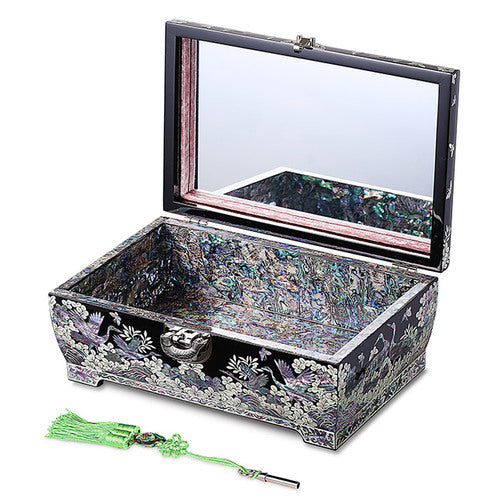 Pine & Crane Rounded 2-Tier Najeonchilgi Jewelry Box, Large (Black) by Jang Tae-bok