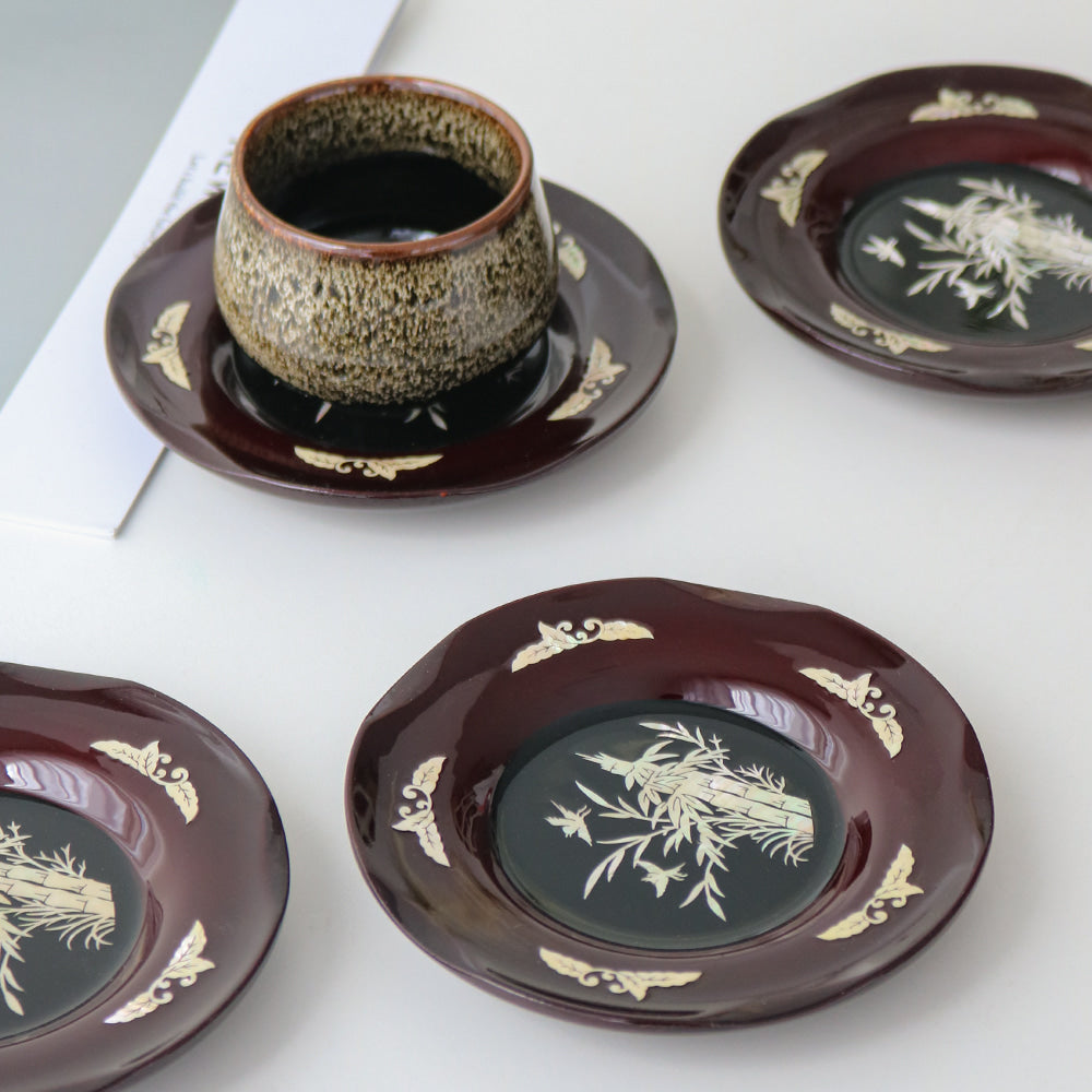 6-Piece Set: Najeonchilgi Arabesque Four Gentlemen Tea Coaster Set (Bamboo) Mother of Pearl Coaster Traditional Coaster (Master Artisan Lee Won-geun)