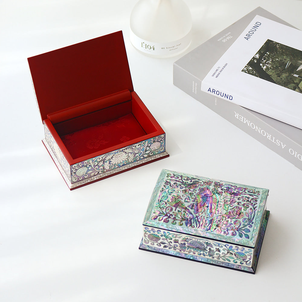 Najeonchilgi Joseon Style Flower Arabesque Auto-Open Mother of Pearl Business Card Case