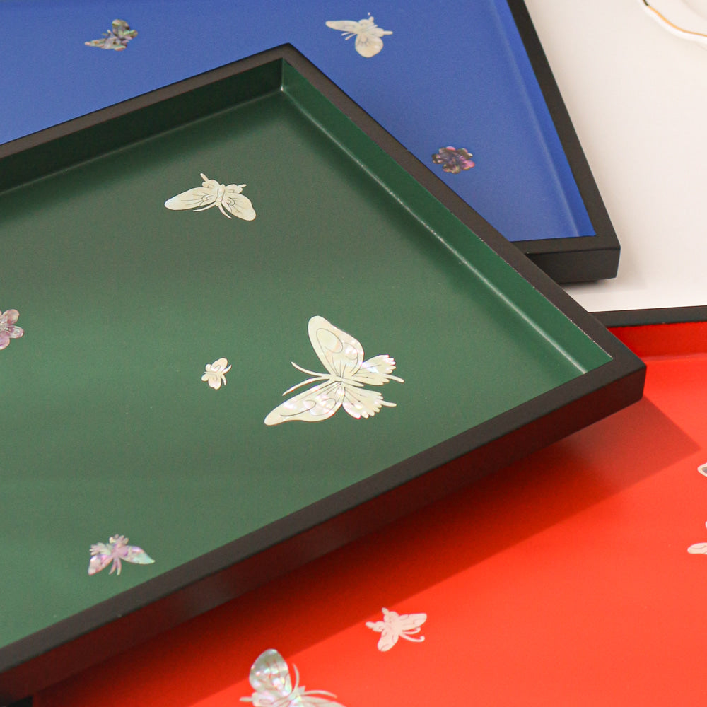 Color Mother of Pearl Butterfly Square Tray D