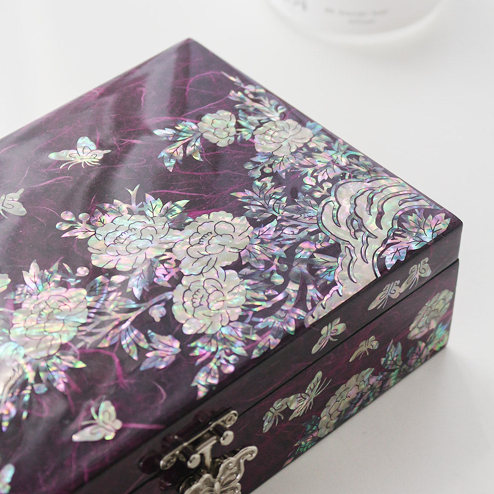 Najeonchilgi Hanji Butterfly Peony 1-Tier Jewelry Box (Large), 23 cm