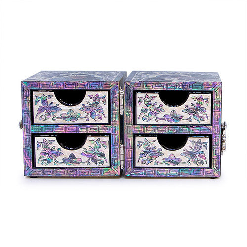 Peacock Double Lidded Mother of Pearl Jewelry Box (Medium, Black) - Oh Myung - Ho