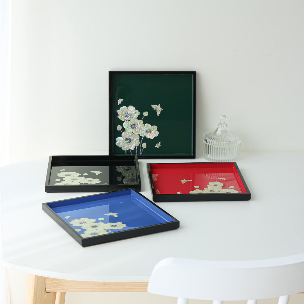 Najeonchilgi Flower Square Mother of Pearl Tray, 24 cm