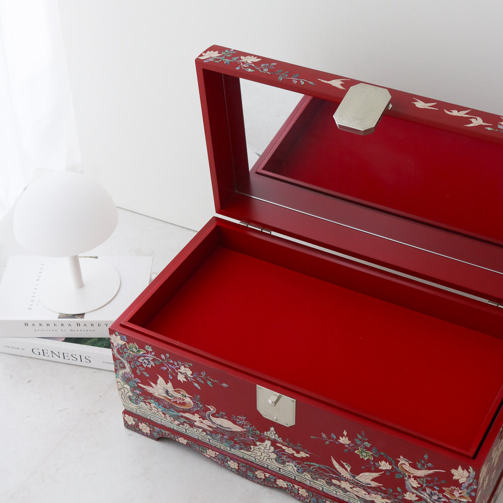 Masterpiece Najeon Bridal Painted Peony of Wealth Bongchae Wedding Box (Red)