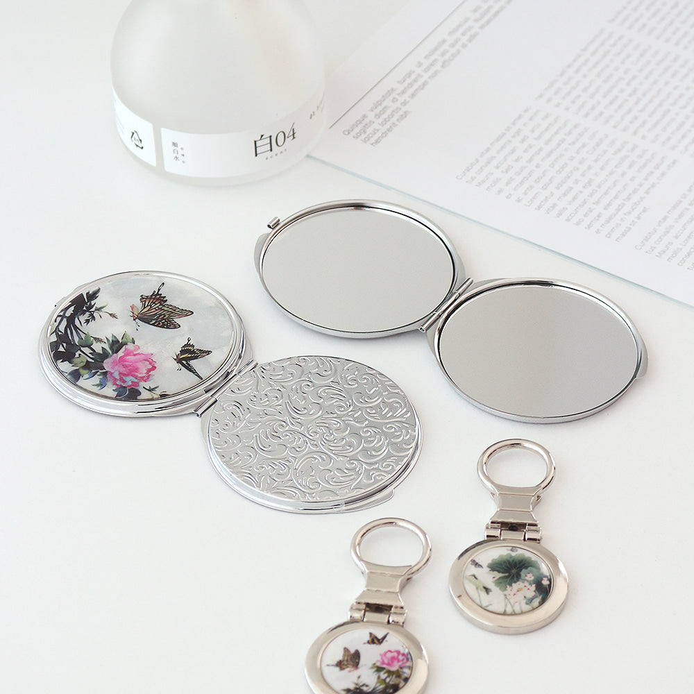 2-Piece Set: Najeon Hand Mirror Keyring Set (Damhwa Butterfly)