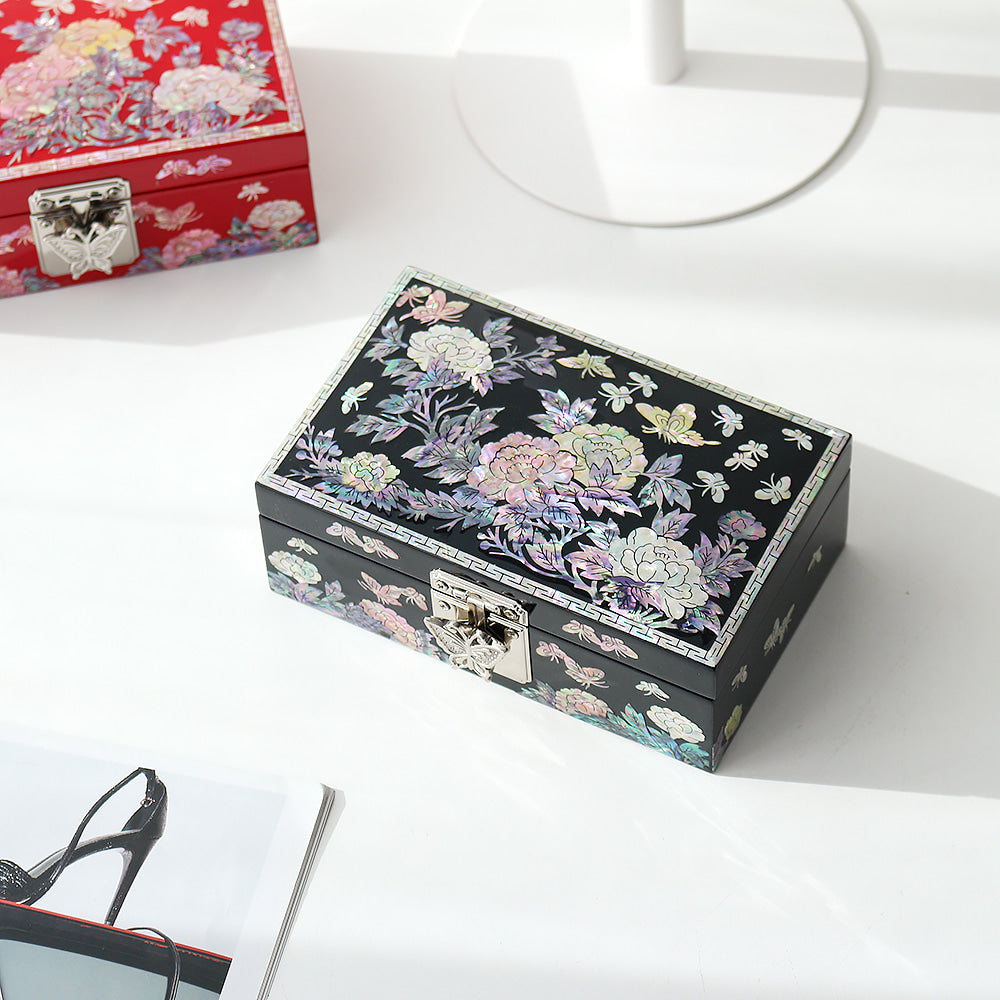 Peony & Butterfly Najeonchilgi Mother of Pearl Jewelry Box, 16 cm