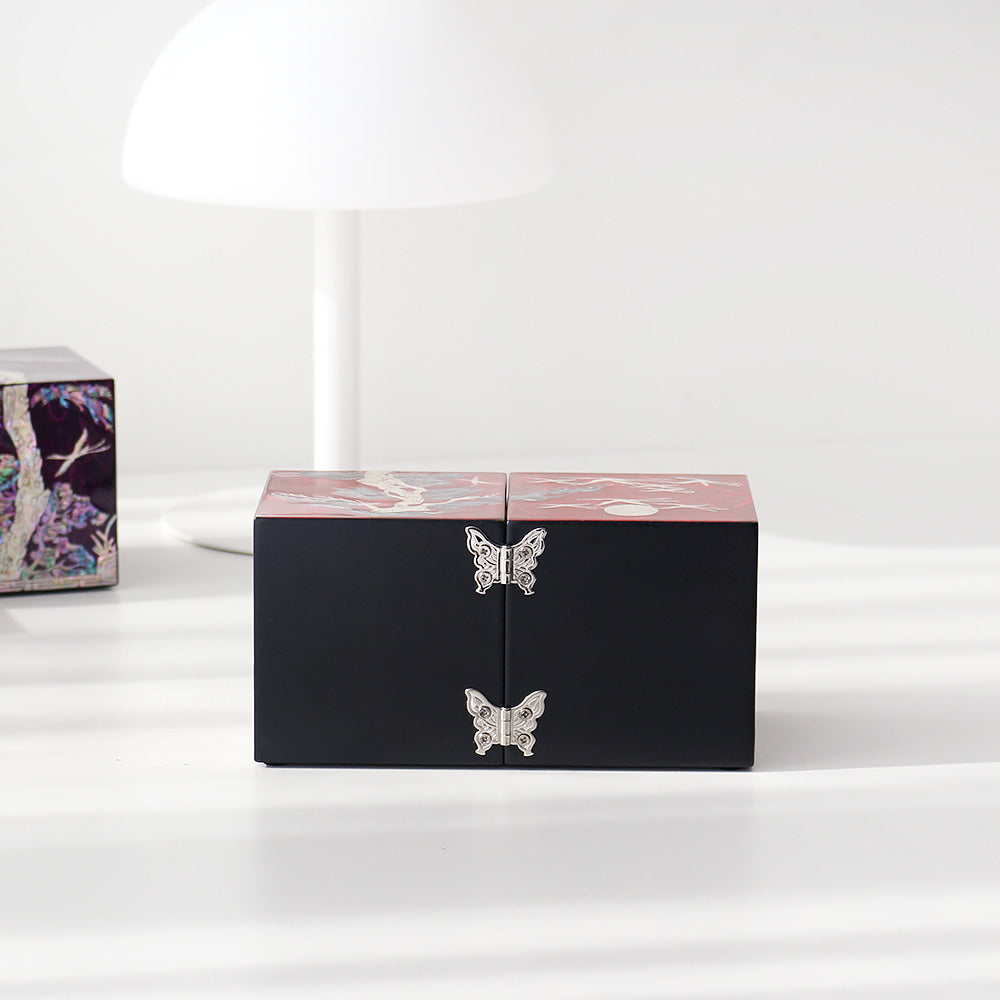 Najeonchilgi Hanji Double-Lidded Mother of Pearl Jewelry Box (Medium) Pine & Crane