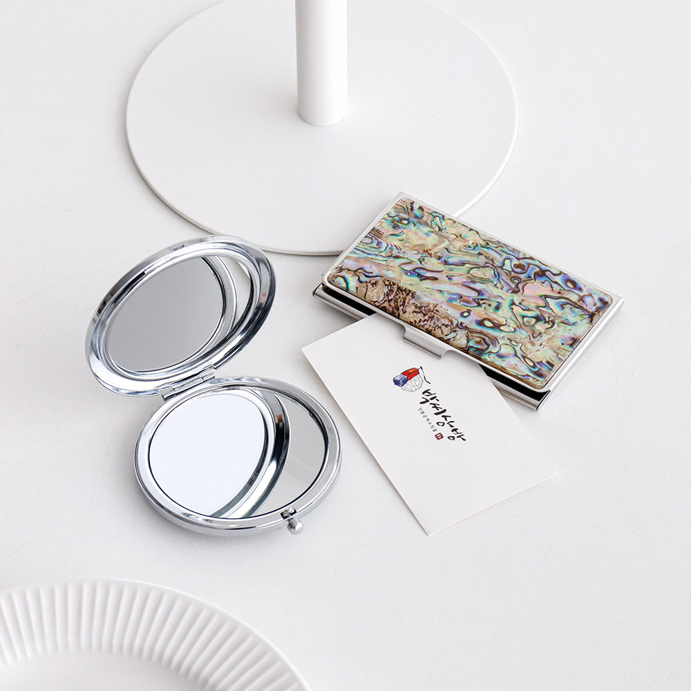 2-Piece Set: Najeonchilgi Aurora Business Card Case Aurora One-Touch Hand Mirror M