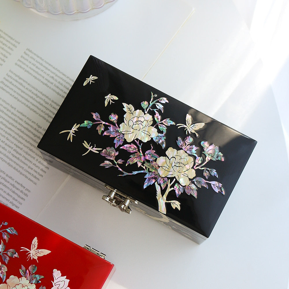 Najeonchilgi Mini 1-Tier Mother of Pearl Jewelry Box Peony (Holder Box), 15 cm