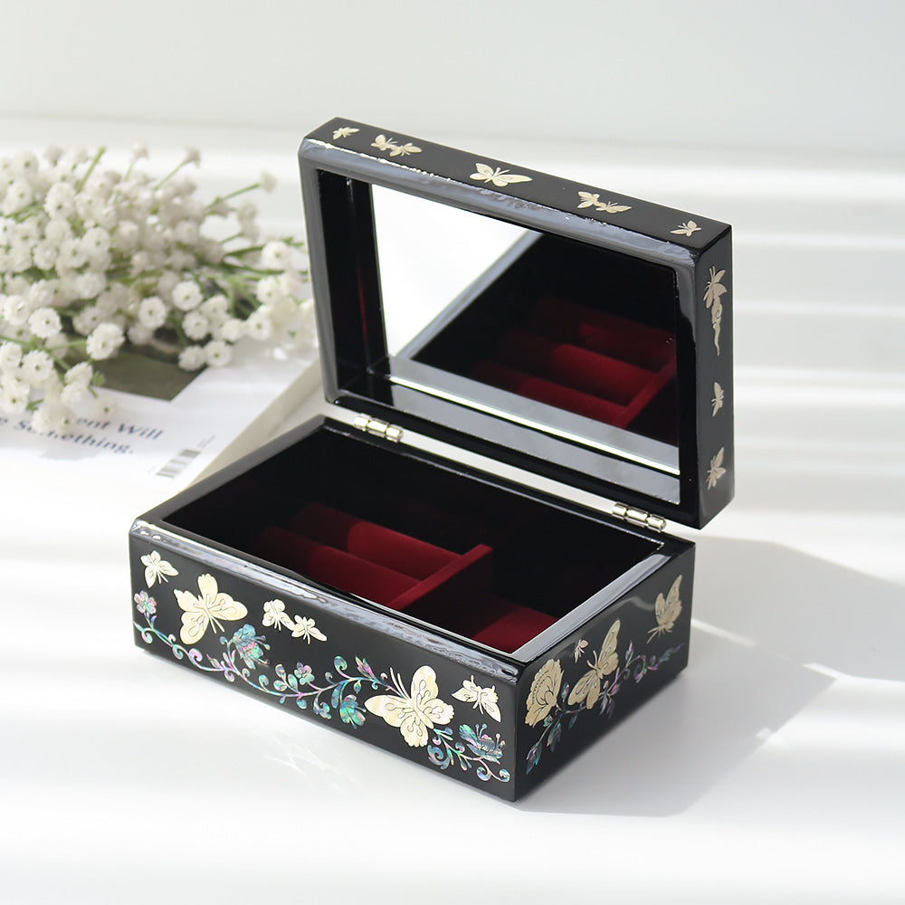 Najeonchilgi Moon Pine & Crane Mother of Pearl Jewelry Box Black, 15 cm (Master Artisan Kim Young-man)