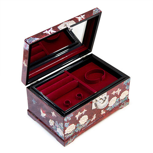 PeonyButterfly Hanji 2-Tier Mother of Pearl Jewelry Box (Red) - Oh Myung - Ho