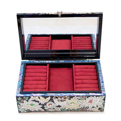 Peony & Butterfly Blue Abalone 2-Tier Najeonchilgi Jewelry Box, Large by Park In-ho