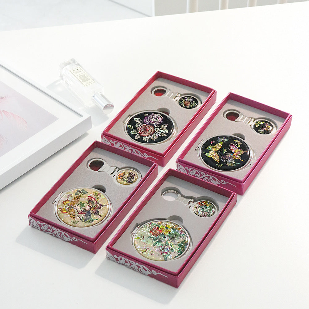 2-Piece Set: Mother of Pearl Hand Mirror Keyring K