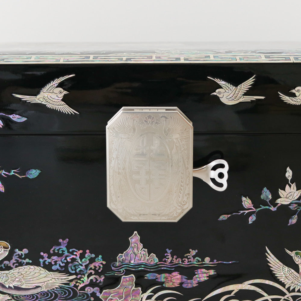 Masterpiece Najeon Bridal Painted Peony of Wealth Bongchae Wedding Box (Black)