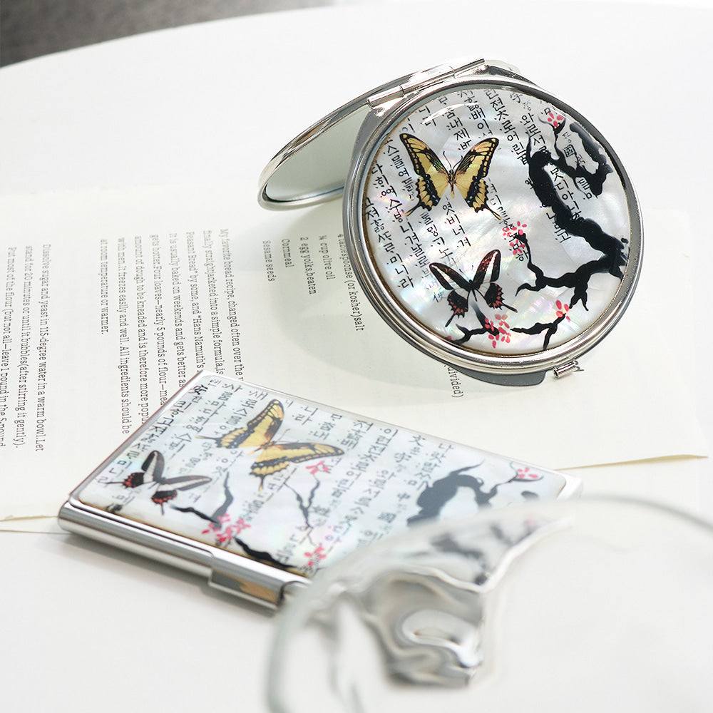 2-Piece Set: Mother of Pearl Business Card Case Hand Mirror N