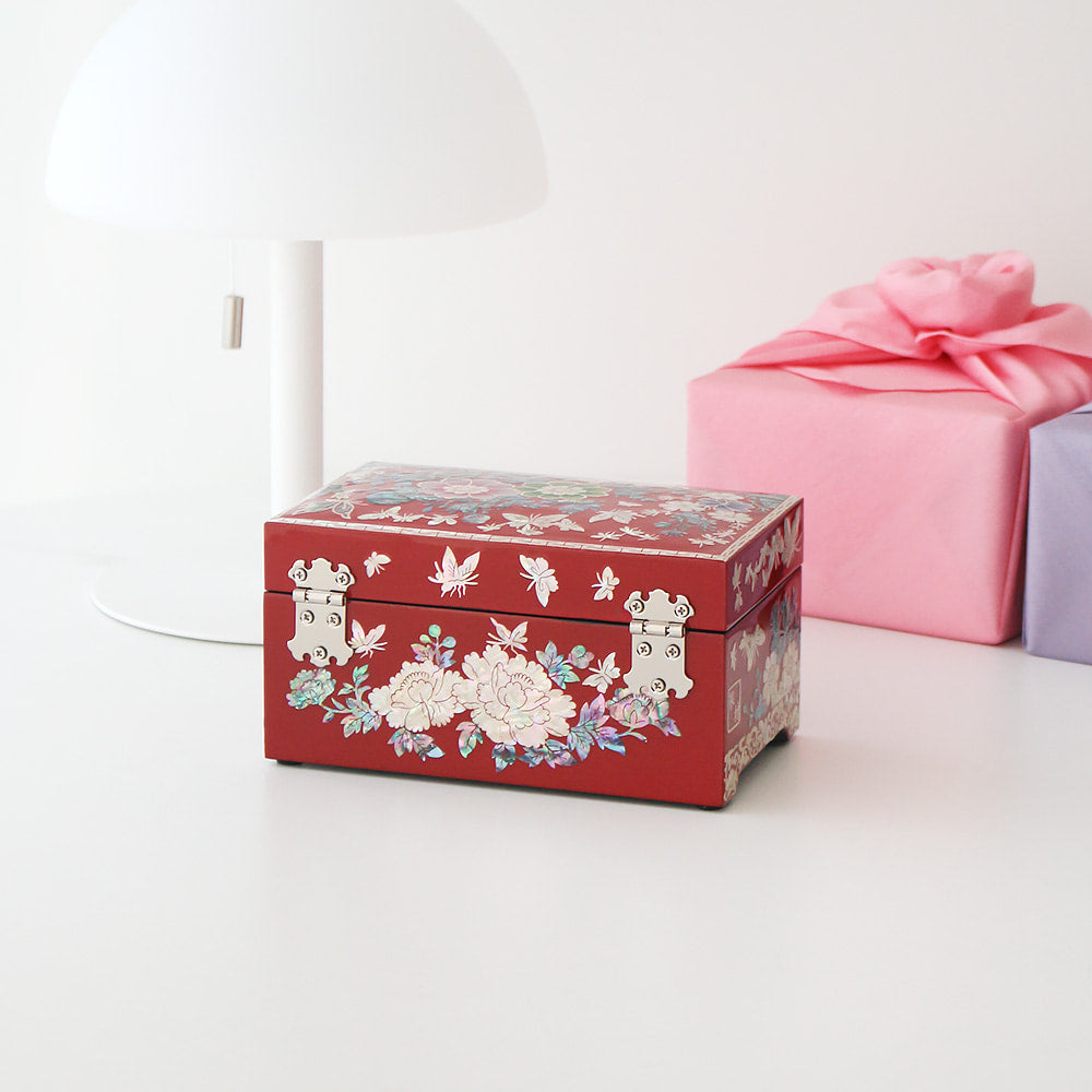 Premium Butterfly Flower Mini Mother of Pearl Jewelry Box Ring Box, 15 cm (Master Artisan Kim Young-man)