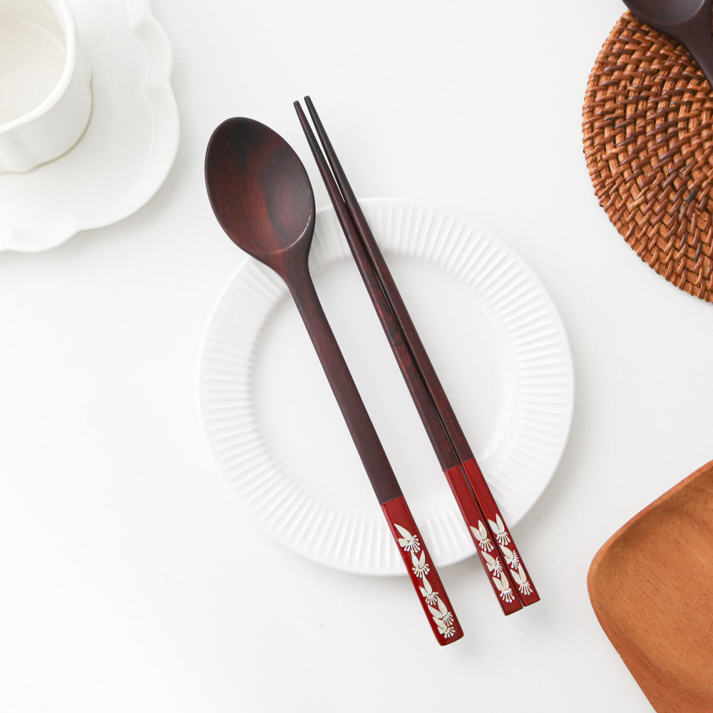 Masterpiece Najeon Ottchil Lacquer Rose Spoon & Chopsticks Set (Butterfly) (Master Artisan Jang Tae-bok)