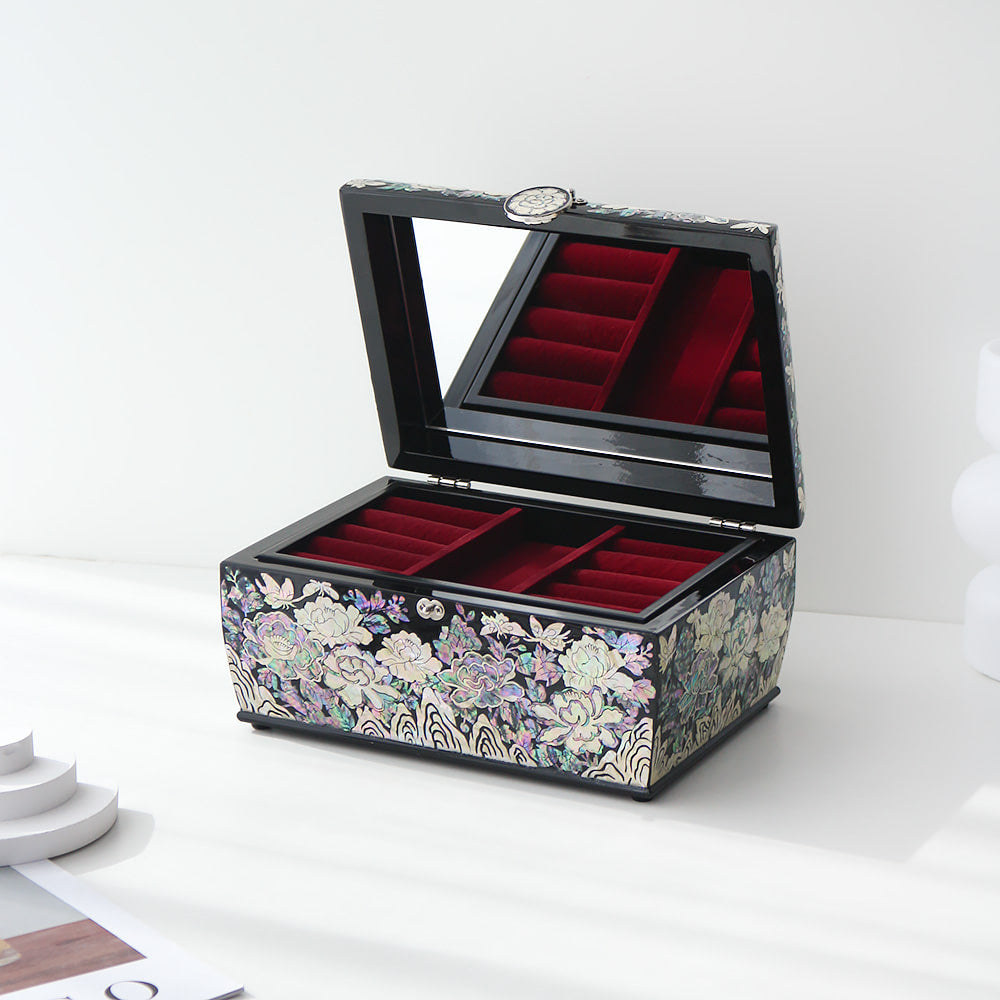 Najeonchilgi Peony Rounded Mother of Pearl Jewelry Box, 24 cm
