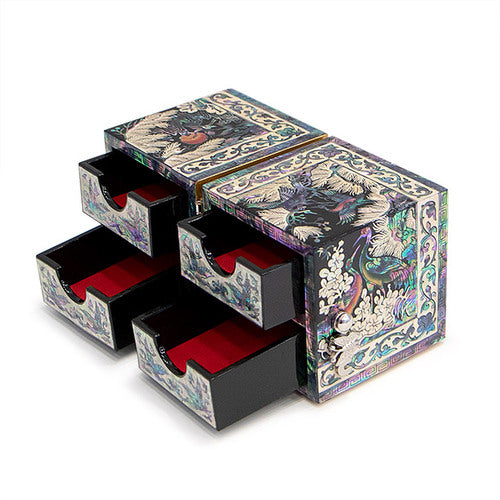 Crane & PineSquareBorderDouble LiddedJewelry Box - Small (Black, Red) Oh Myung - Ho