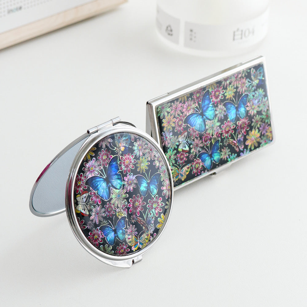 2-Piece Set: Mother of Pearl Business Card Case Hand Mirror K