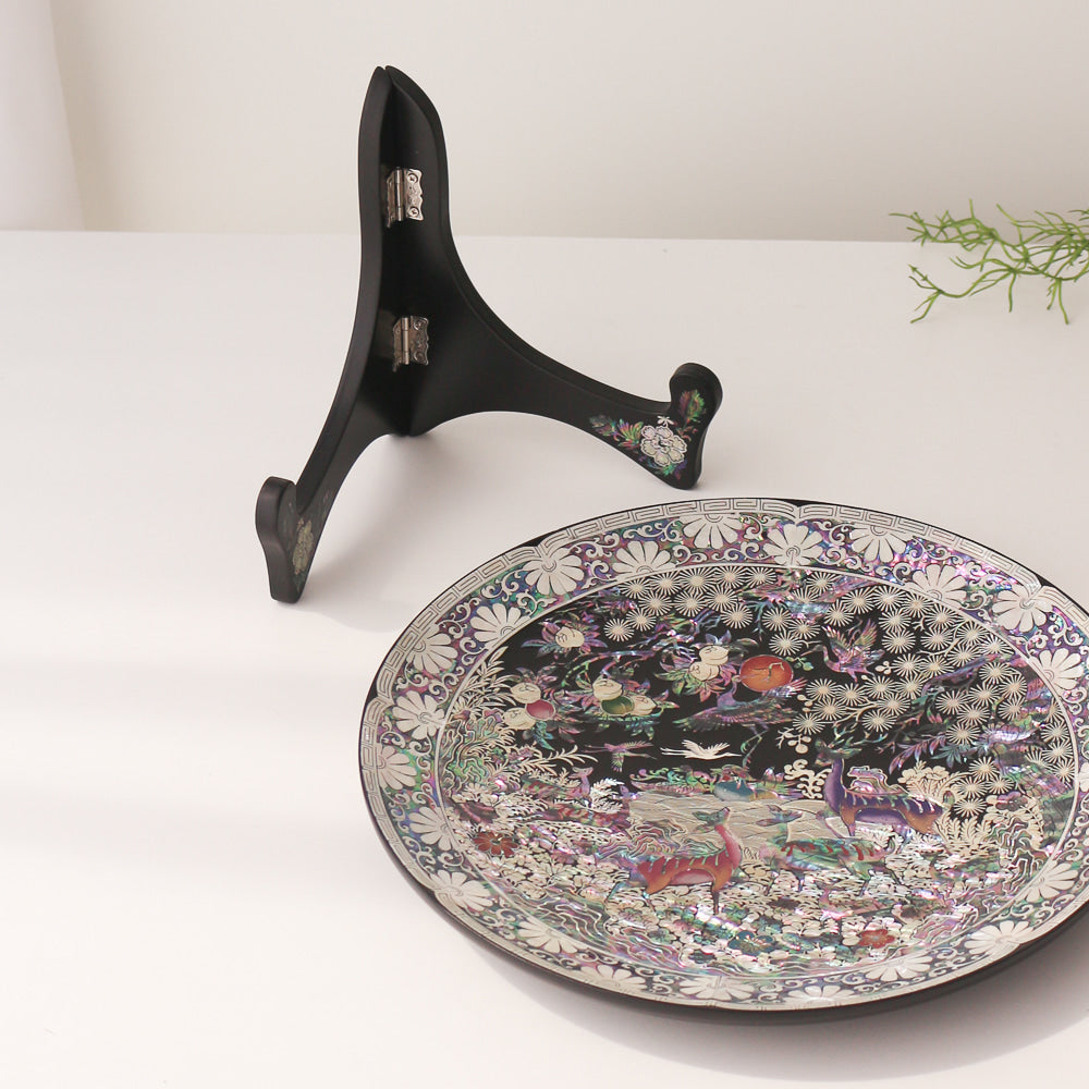 Najeonchilgi Ten Symbols of Longevity Ornament Dragon Round Mother of Pearl Tray, 30 cm