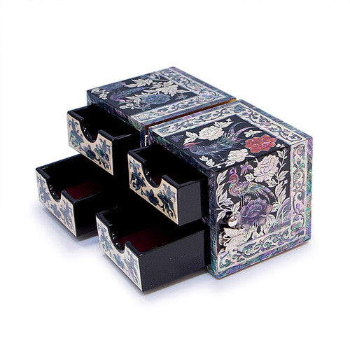 Gold Double Lidded Mother of Pearl Jewelry Box (Medium) - Oh Myung - Ho