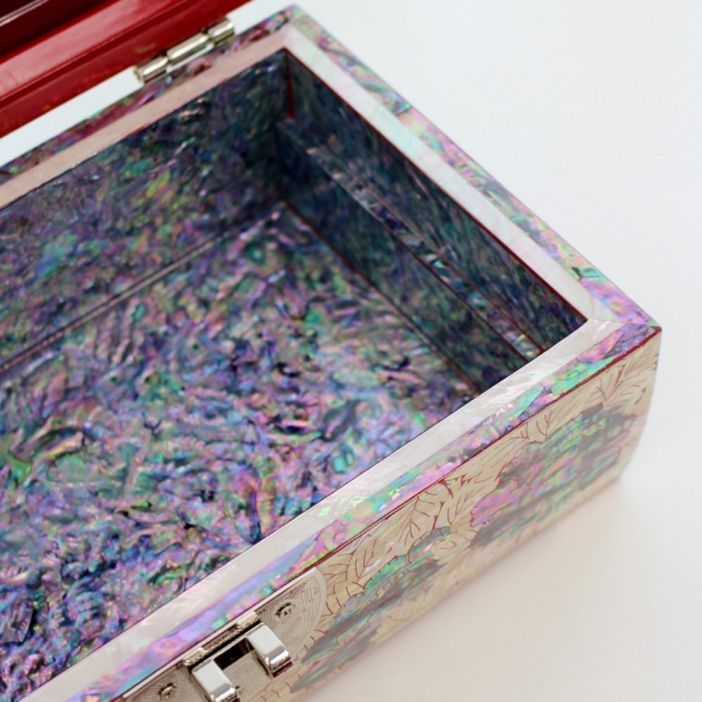 Premium Najeonchilgi Rounded Peony of Wealth Mother of Pearl Jewelry Box Yedan Wedding Gift Box, 24 cm