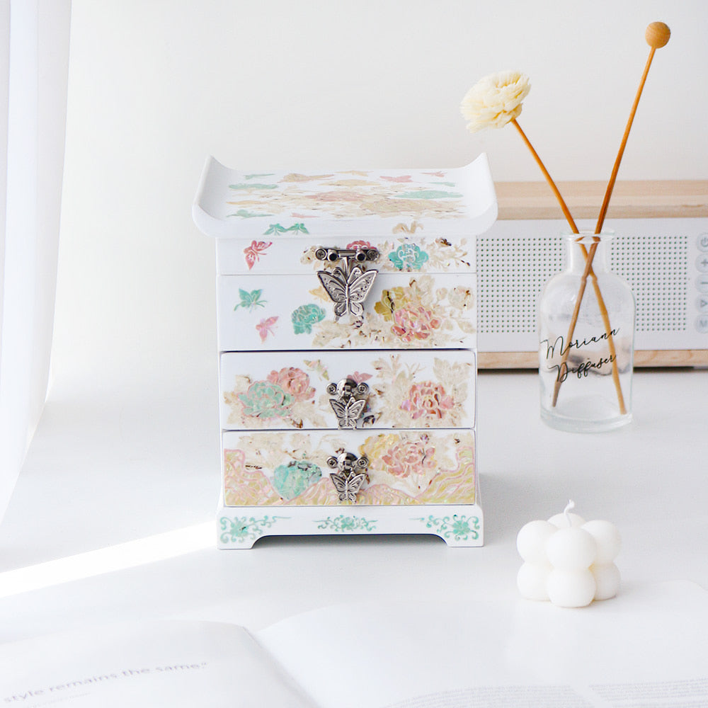 Najeonchilgi Peony White Drawer Mother of Pearl Jewelry Box