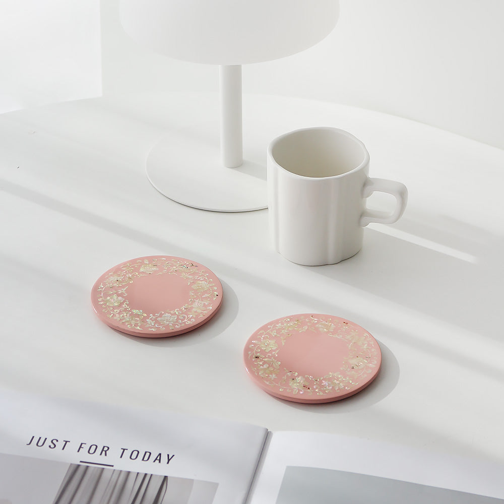 Najeonchilgi Round Mother of Pearl Coaster (Flower Butterfly Arabesque) 2P