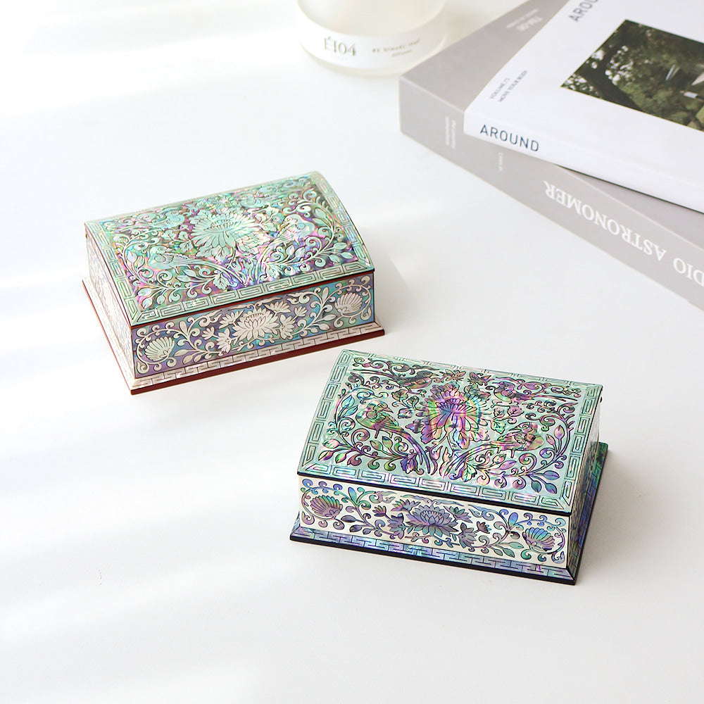 Najeonchilgi Joseon Style Flower Arabesque Auto-Open Mother of Pearl Business Card Case