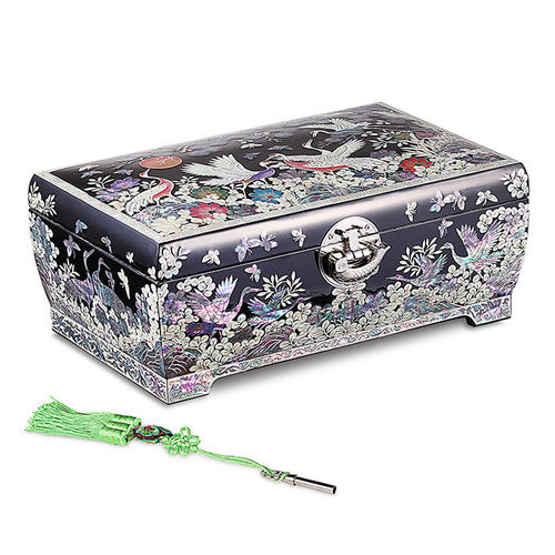Pine & Crane Rounded 2-Tier Najeonchilgi Jewelry Box, Large (Black) by Jang Tae-bok