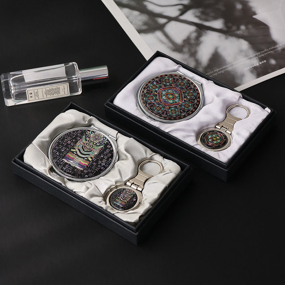 2-Piece Set: Mother of Pearl Hand Mirror Keyring N