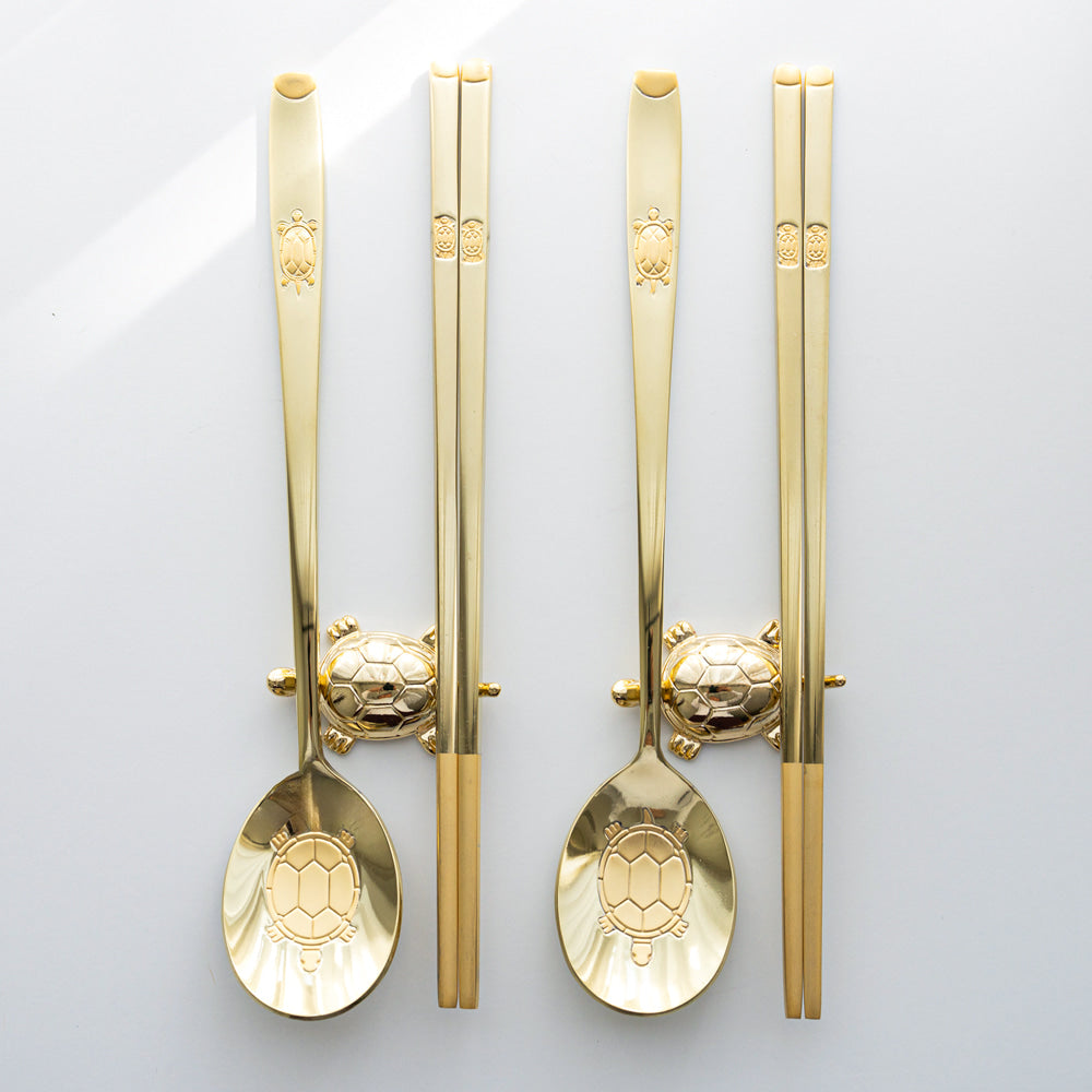 Spoon & Chopstick Set — Tortoise (Gold) - LV0084