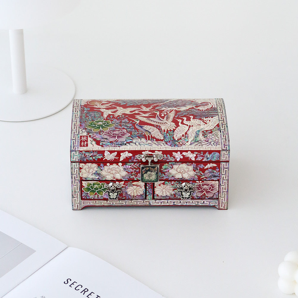 Masterpiece Najeonchilgi New Pine & Crane 1-Tier Drawer Mother of Pearl Jewelry Box, 18 cm (Master Artisan Kim Young-man)