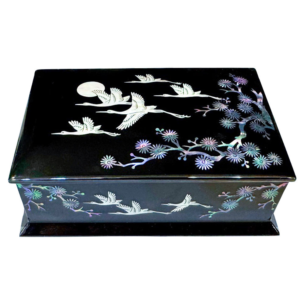 Najeon Chilgi Mother of Pearl Business Card Holder — Pine & Crane (Black) - OF0006