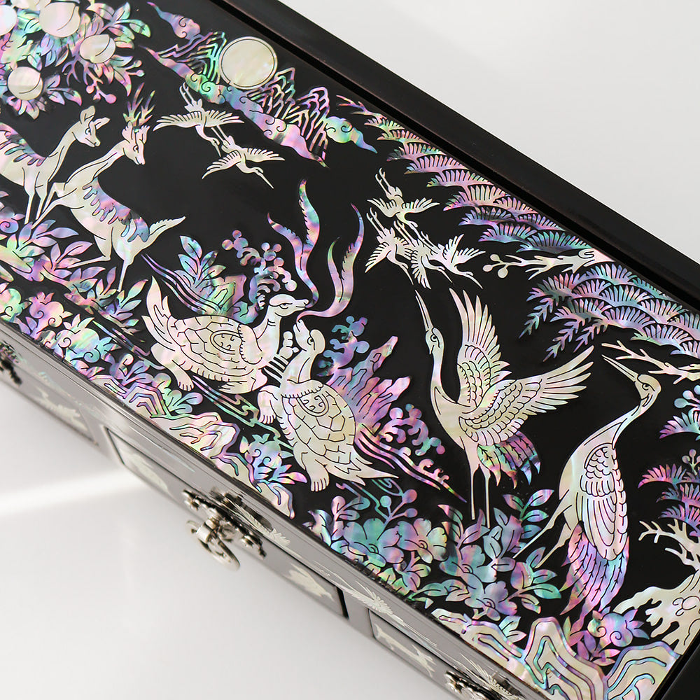 Najeonchilgi Ten Symbols of Longevity 3-Tier Drawer Mother of Pearl Jewelry Box, 23 cm