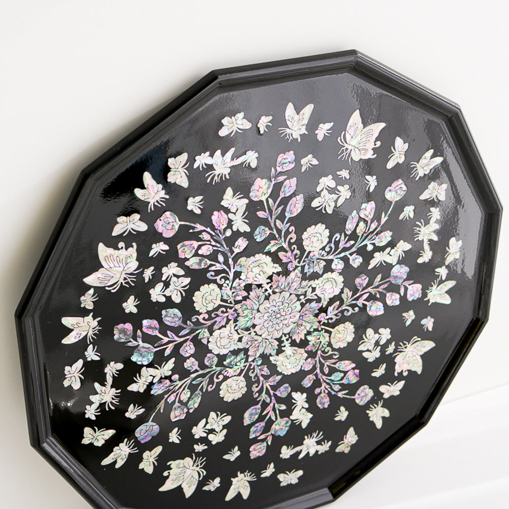 Najeonchilgi Vivid Peony Butterfly 12 Mother of Pearl Tray