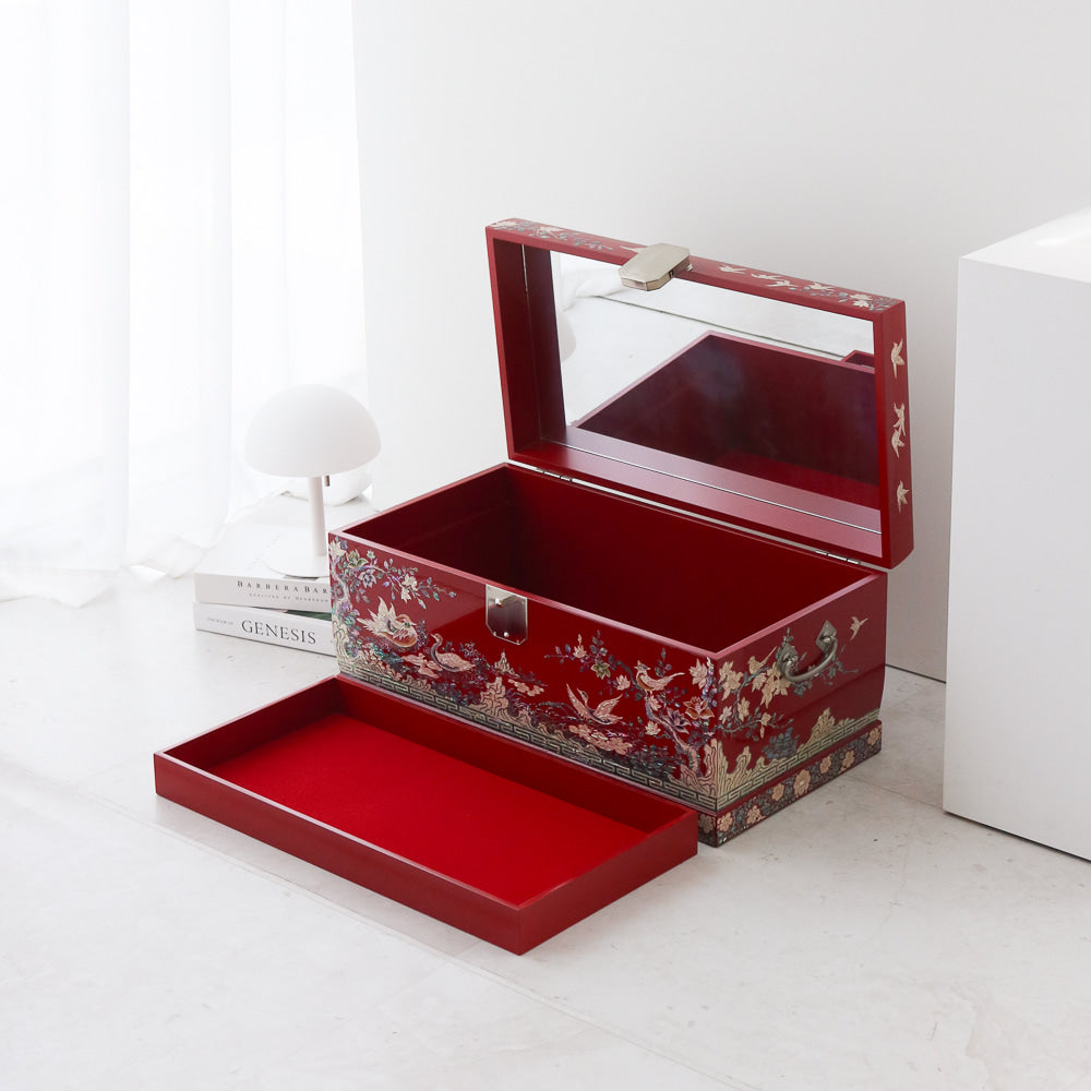 Masterpiece Najeon Bridal Painted Peony of Wealth Bongchae Wedding Box (Red)