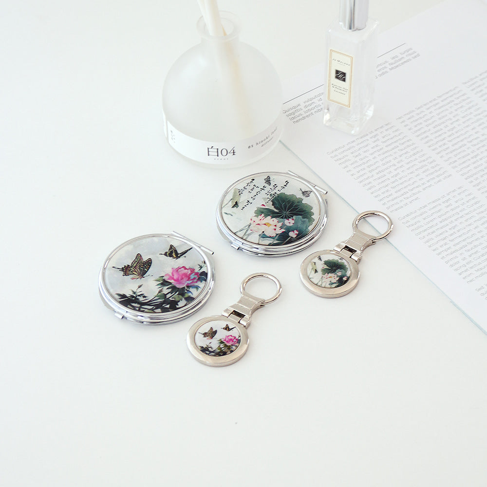 2-Piece Set: Najeon Hand Mirror Keyring Set (Damhwa Butterfly)