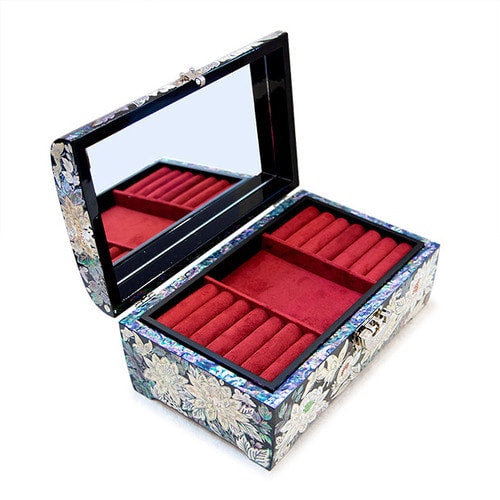 Peony & Butterfly Blue Abalone 2-Tier Najeonchilgi Jewelry Box, Large by Park In-ho