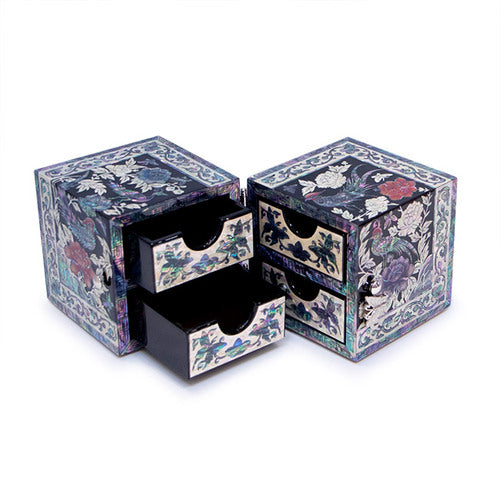 Gold Double Lidded Mother of Pearl Jewelry Box (Medium) - Oh Myung - Ho