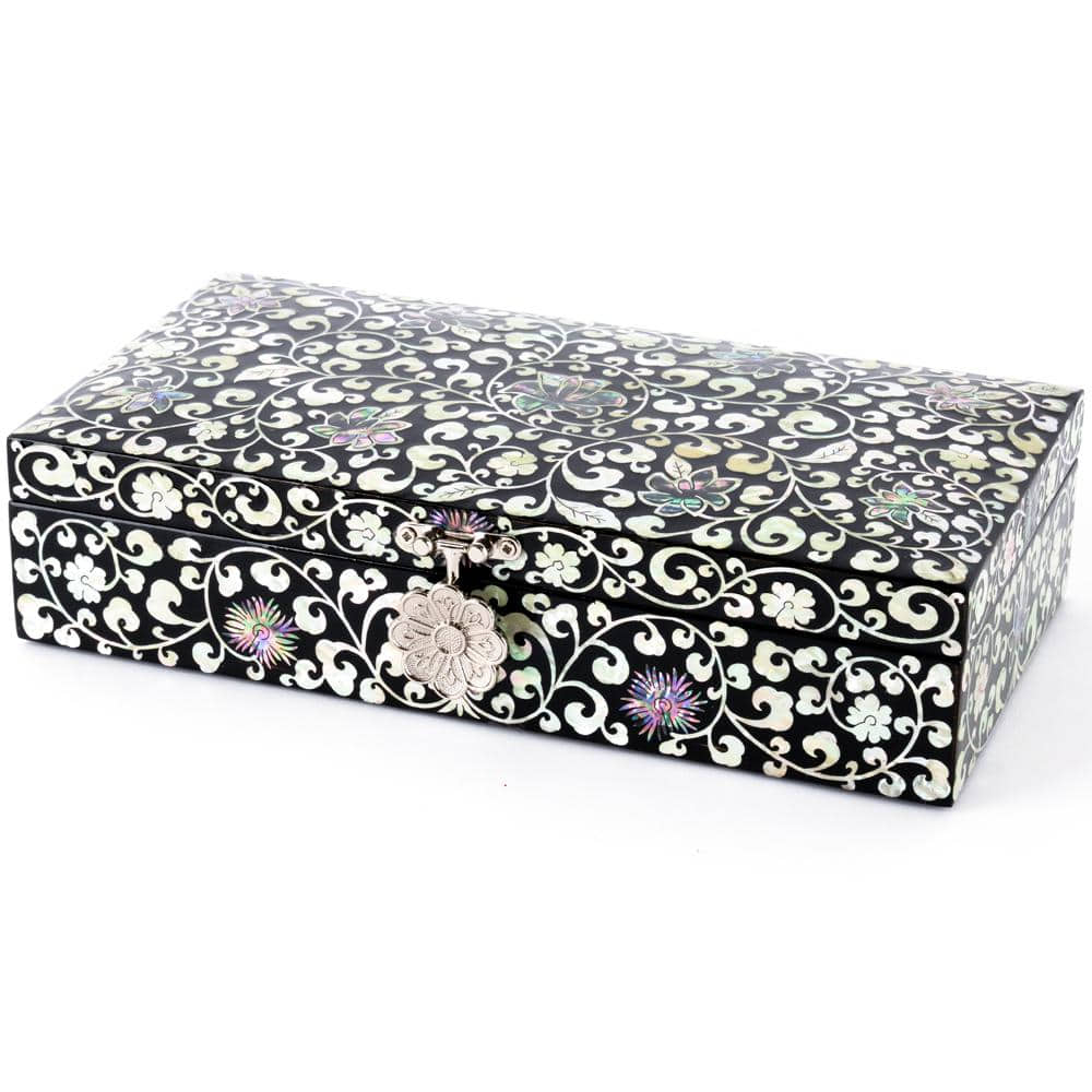 Wedding Gift Mother of Pearl Box Crane & Pine Arabesque Mother of Pearl Jewelry Box 23 Cm Cash Gift Box Najeonchilgi Lacquerware Jewelry Box Gift for International Customers