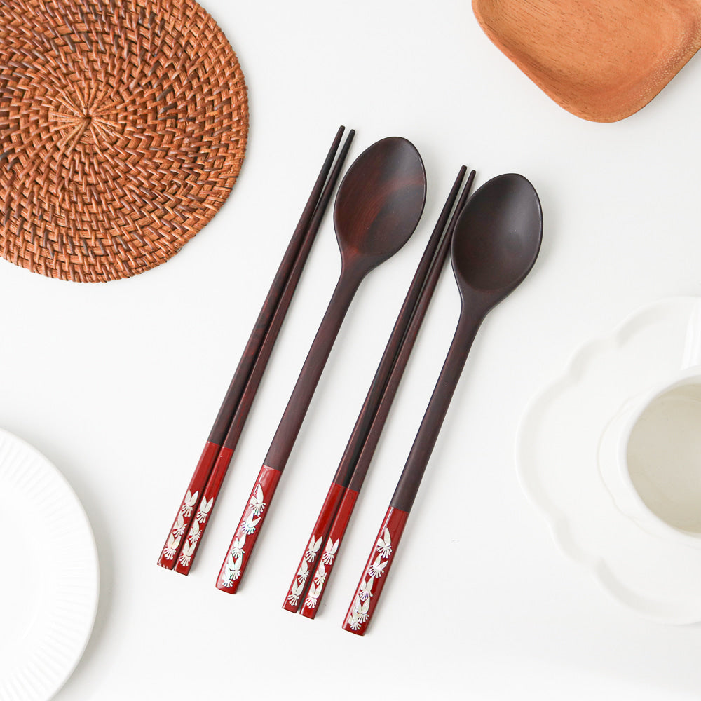 Masterpiece Najeon Ottchil Lacquer Rose Spoon & Chopsticks Set (Butterfly) (Master Artisan Jang Tae-bok)