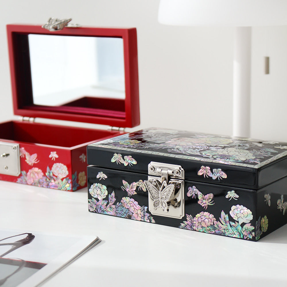 Peony & Butterfly Najeonchilgi Mother of Pearl Jewelry Box, 16 cm