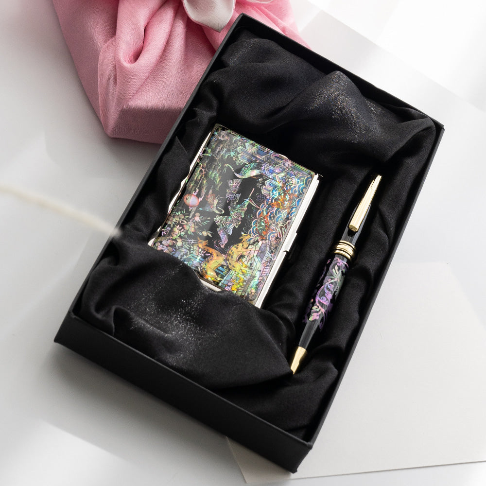Najeon Chilgi Mother of Pearl Business Card Case Set — Pine & Crane - OF0148
